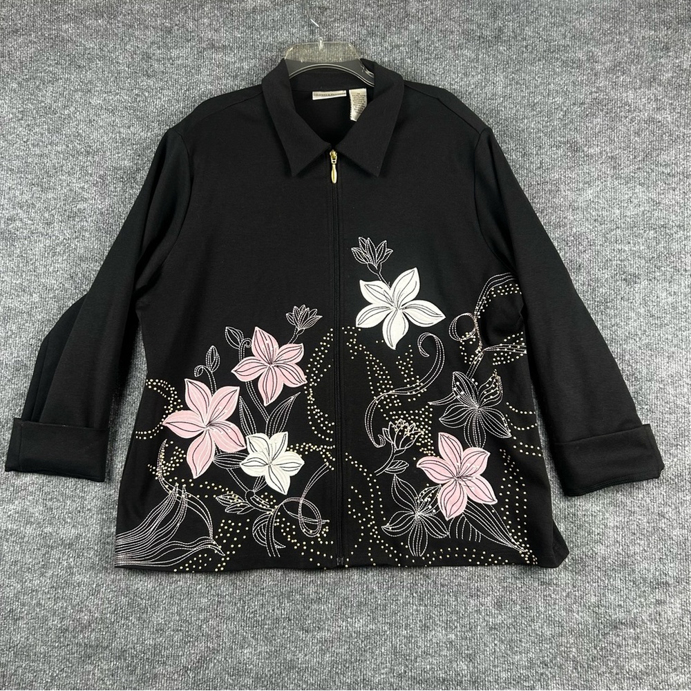 Drapers & Damon’s Black Floral Embroidered Zip Jacket 1X
